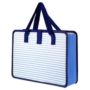 Accordion File Tote, Blue Stripe