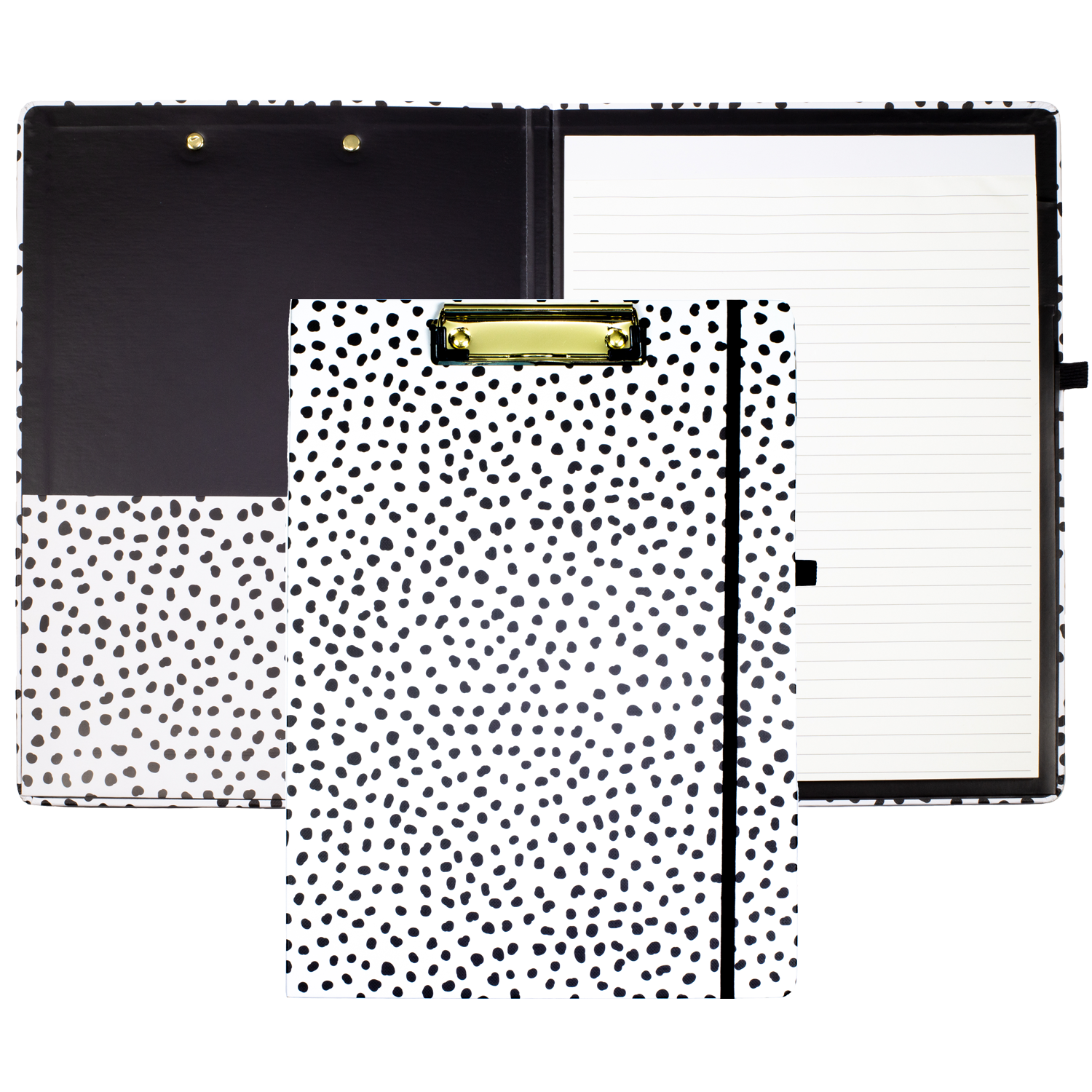 cute clipboard folio with black polka dot hardcover and lined notepad for professional use