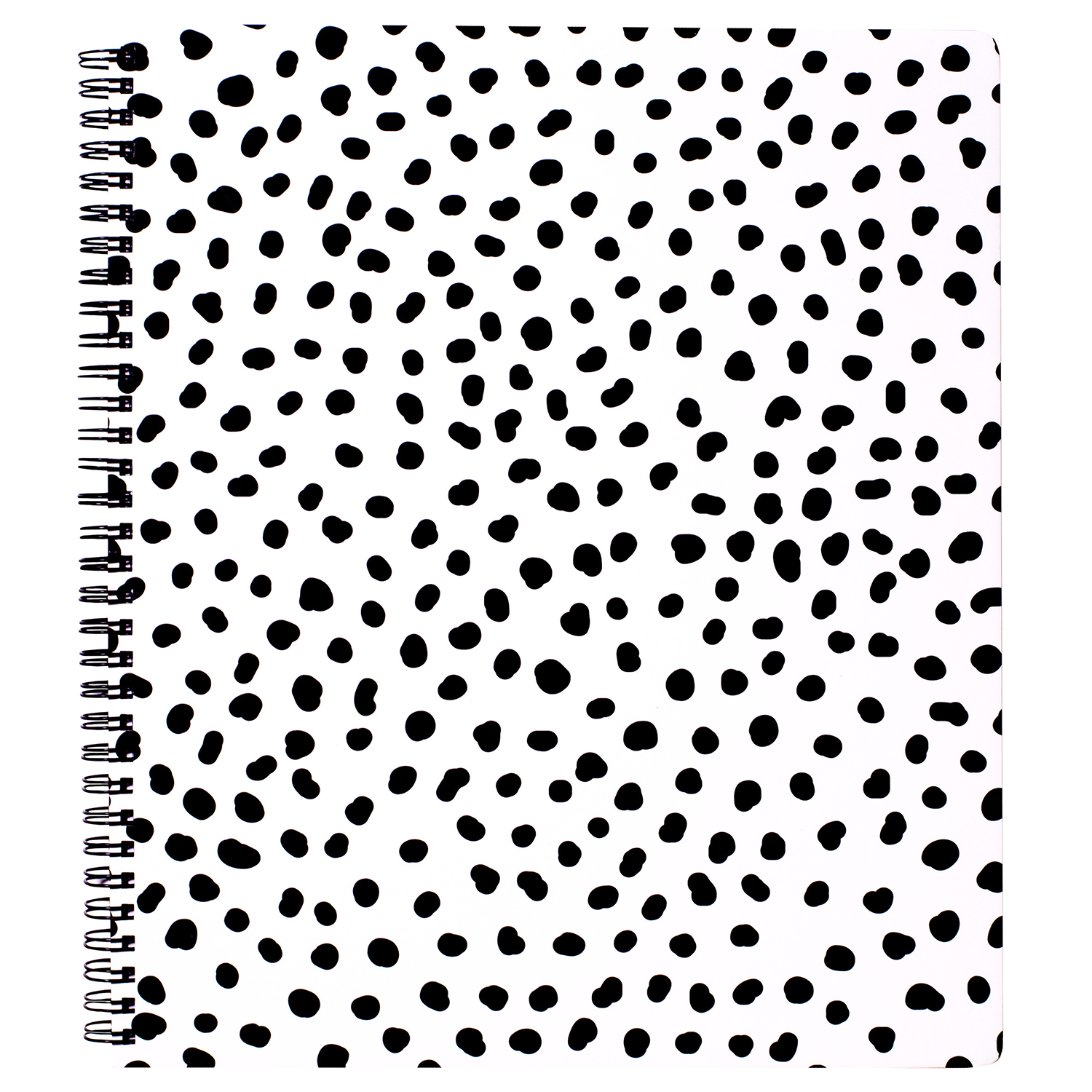 large spiral notebook with black polka dots hardcover, metal spiral and 160 lined pages for school or office supplies
