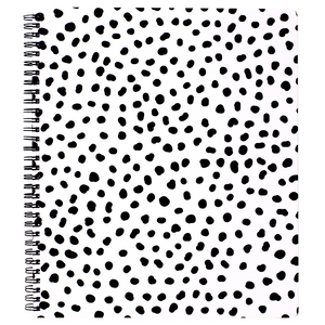 large spiral notebook with black polka dots hardcover, metal spiral and 160 lined pages for school or office supplies