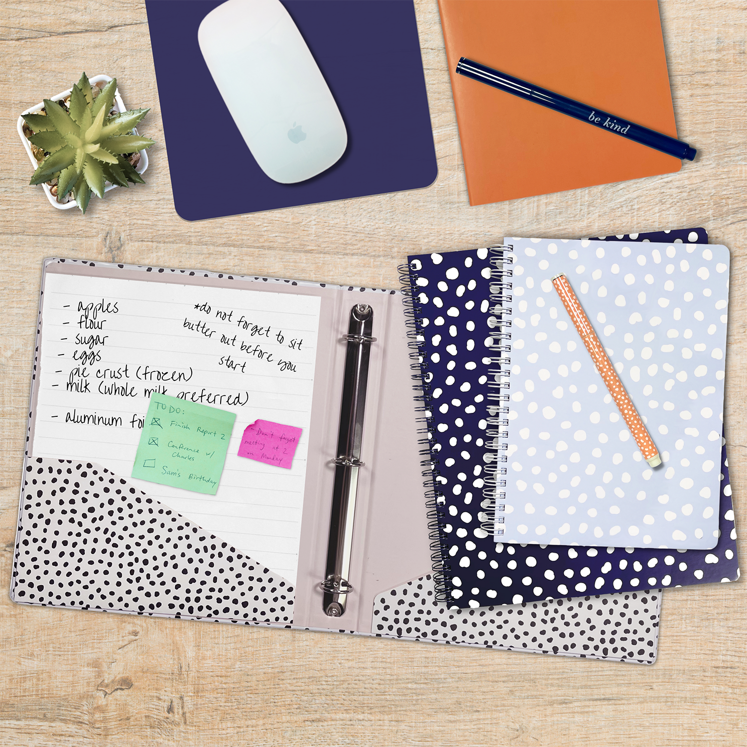 Three Ring Binder, Black Dots