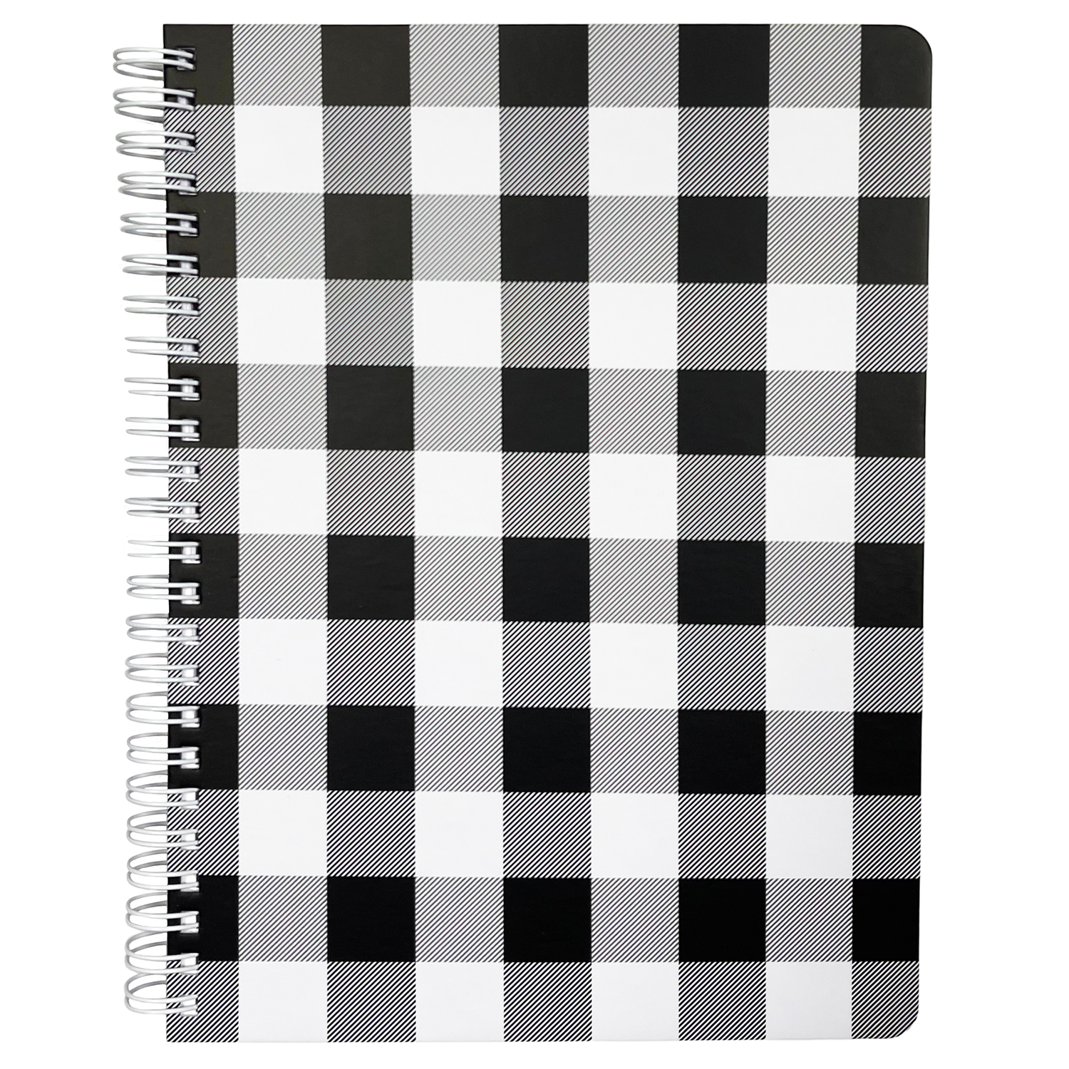 mini spiral notebook with black gingham hardcover, metal spiral and 160 lined pages for school or office supplies
