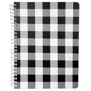 mini spiral notebook with black gingham hardcover, metal spiral and 160 lined pages for school or office supplies