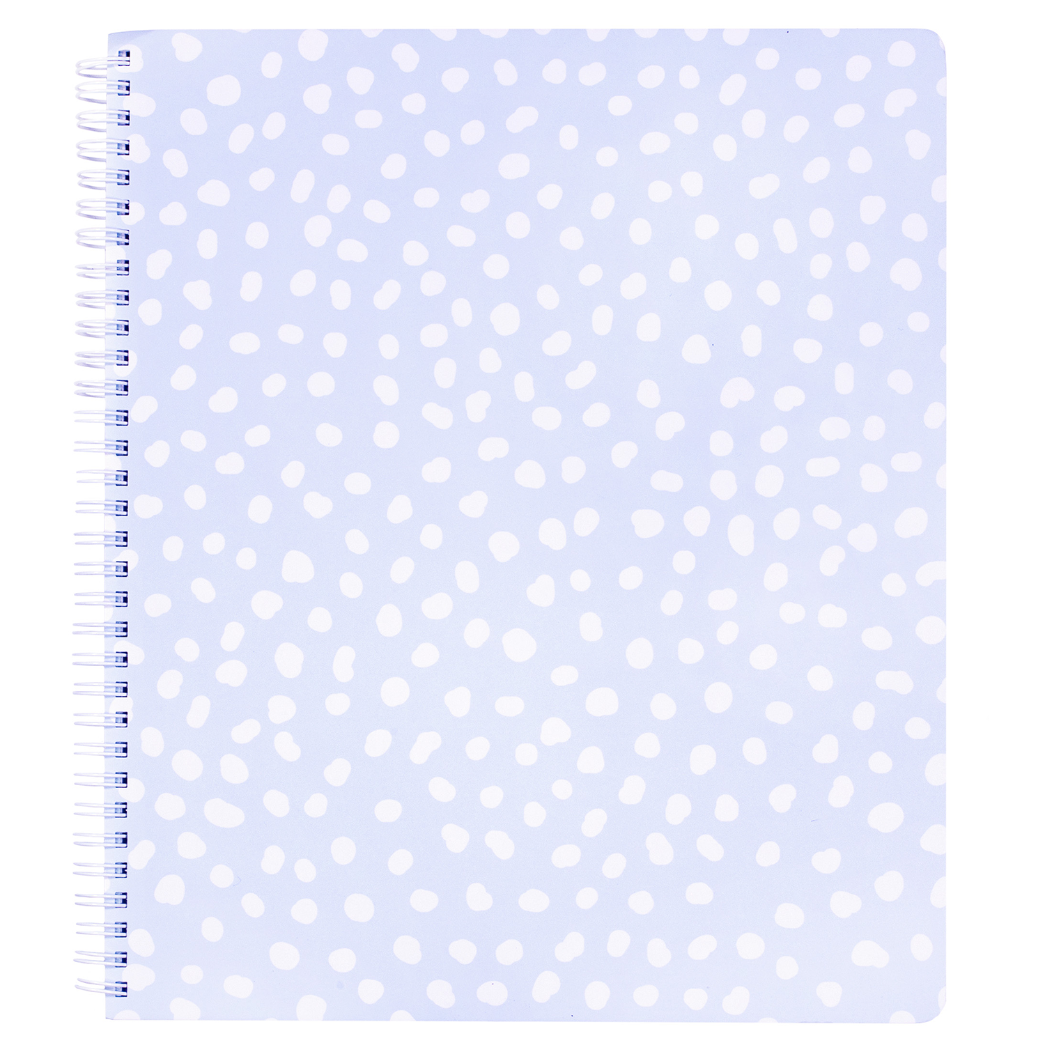 light blue large spiral notebook with white dot hardcover, metal spiral and 160 lined pages for school or office supplies