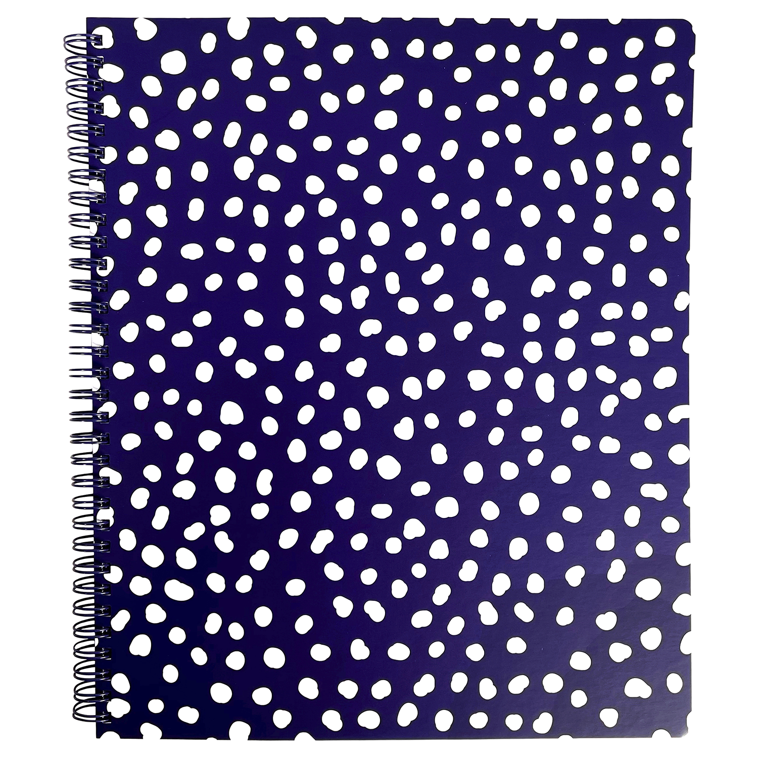 navy blue large spiral notebook with white dot hardcover, metal spiral and 160 lined pages for school or office supplies