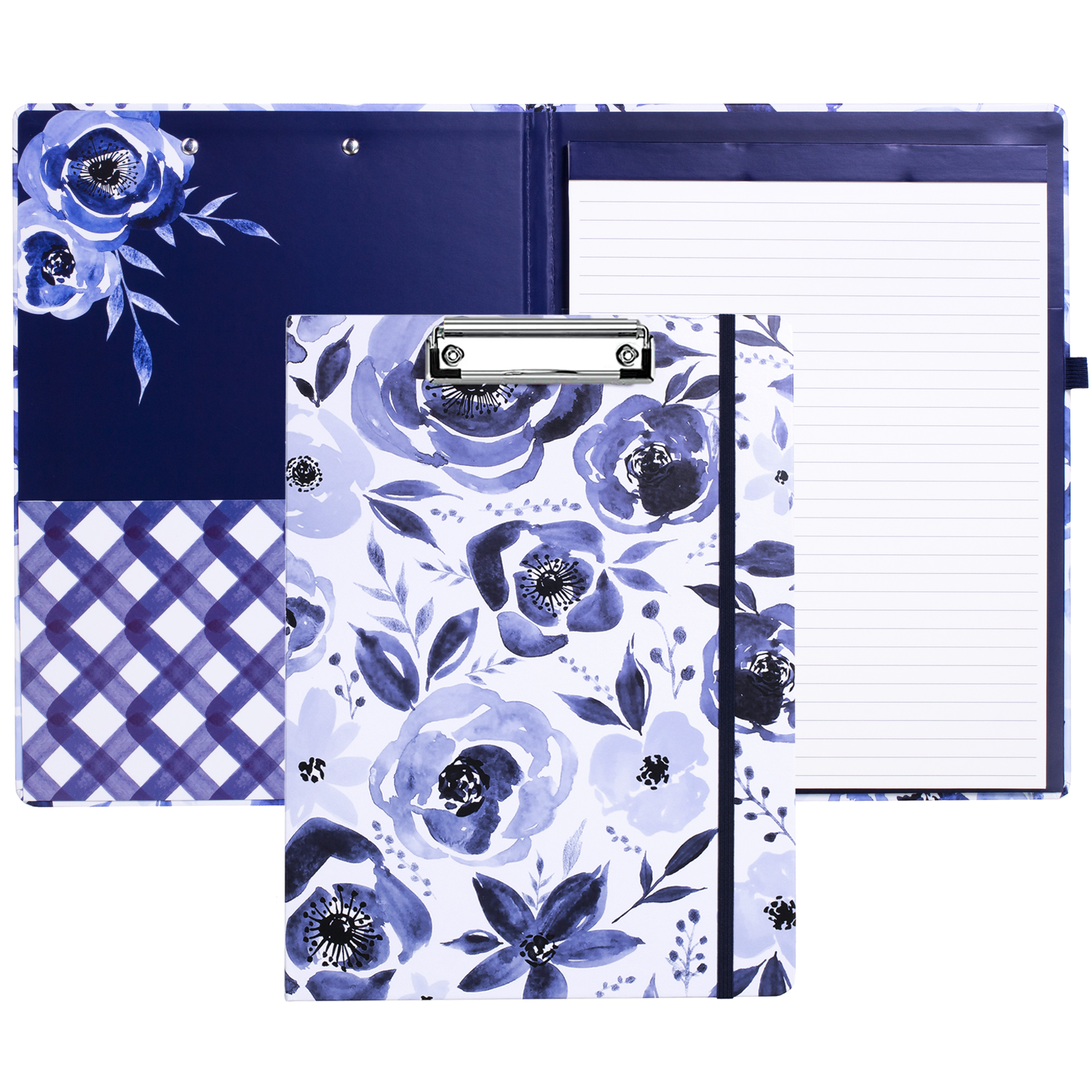 cute clipboard folio with blue watercolor floral hardcover and lined notepad for professional use 