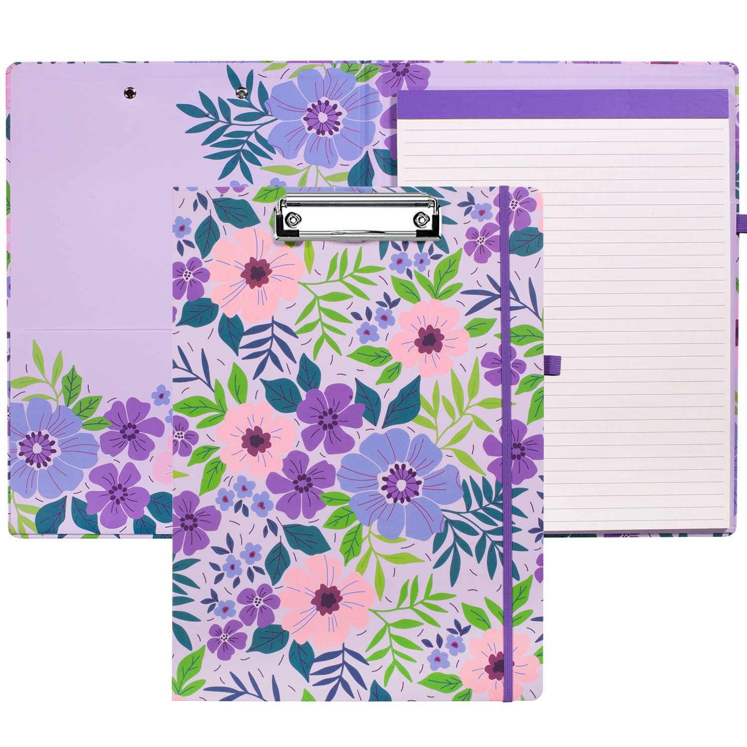 cute clipboard folio with lilac purple floral hardcover and lined notepad for professional use 