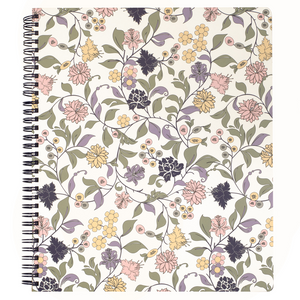 large spiral notebook with purple vine floral hardcover, metal spiral and 160 lined pages for school or office supplies