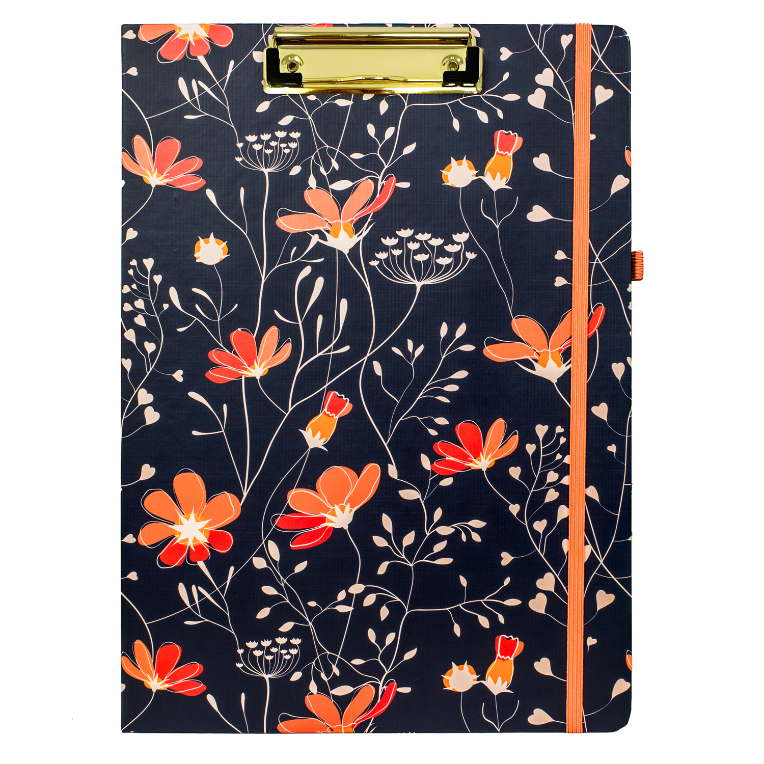 cute clipboard folio with navy hardcover with coral flowers and lined notepad for professional use 