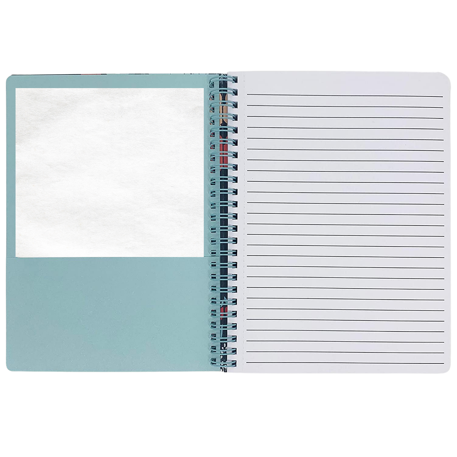 black mini spiral notebook with red/blue floral hardcover, metal spiral and 160 lined pages for school or office supplies