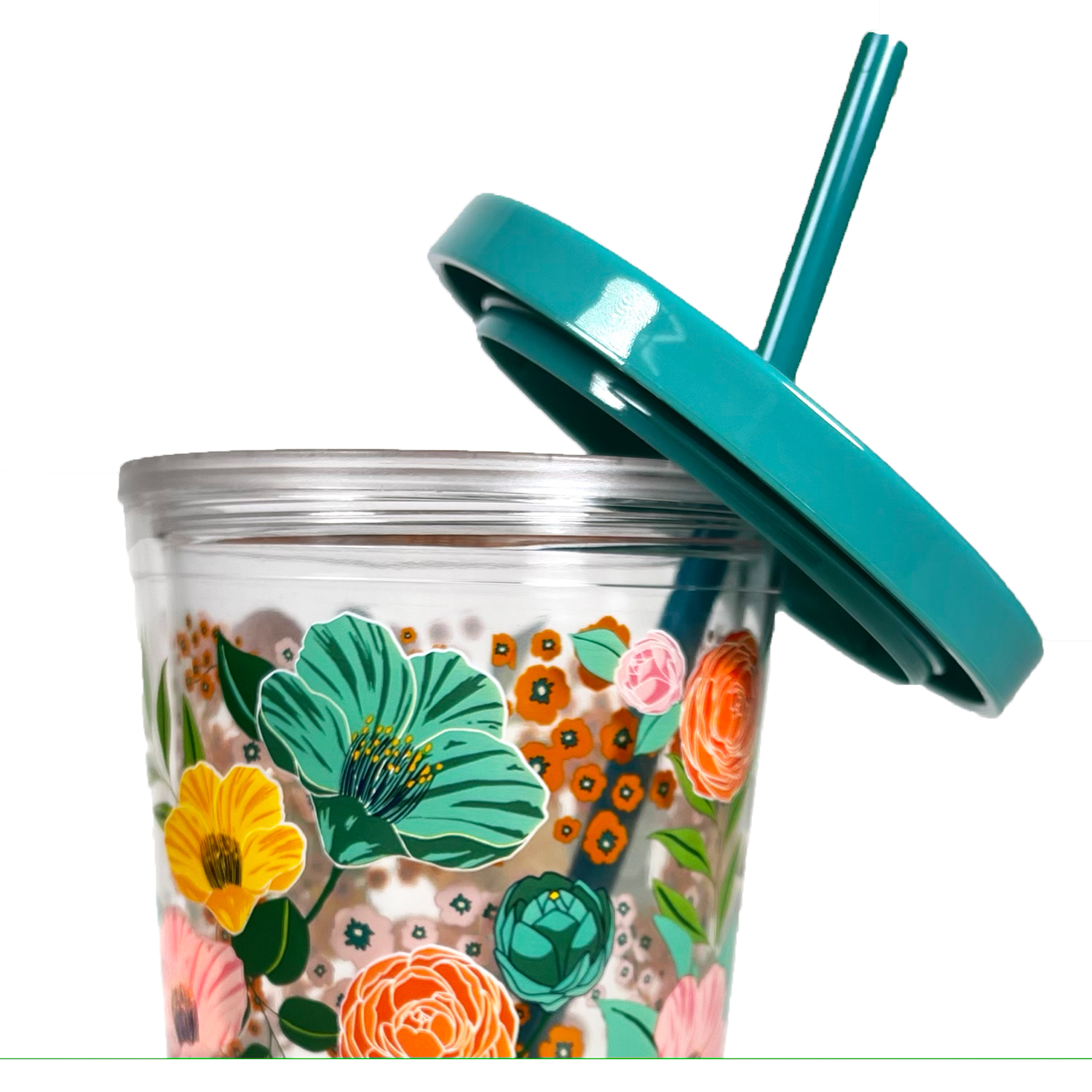 Tumbler with Straw, Garden Blooms Clear