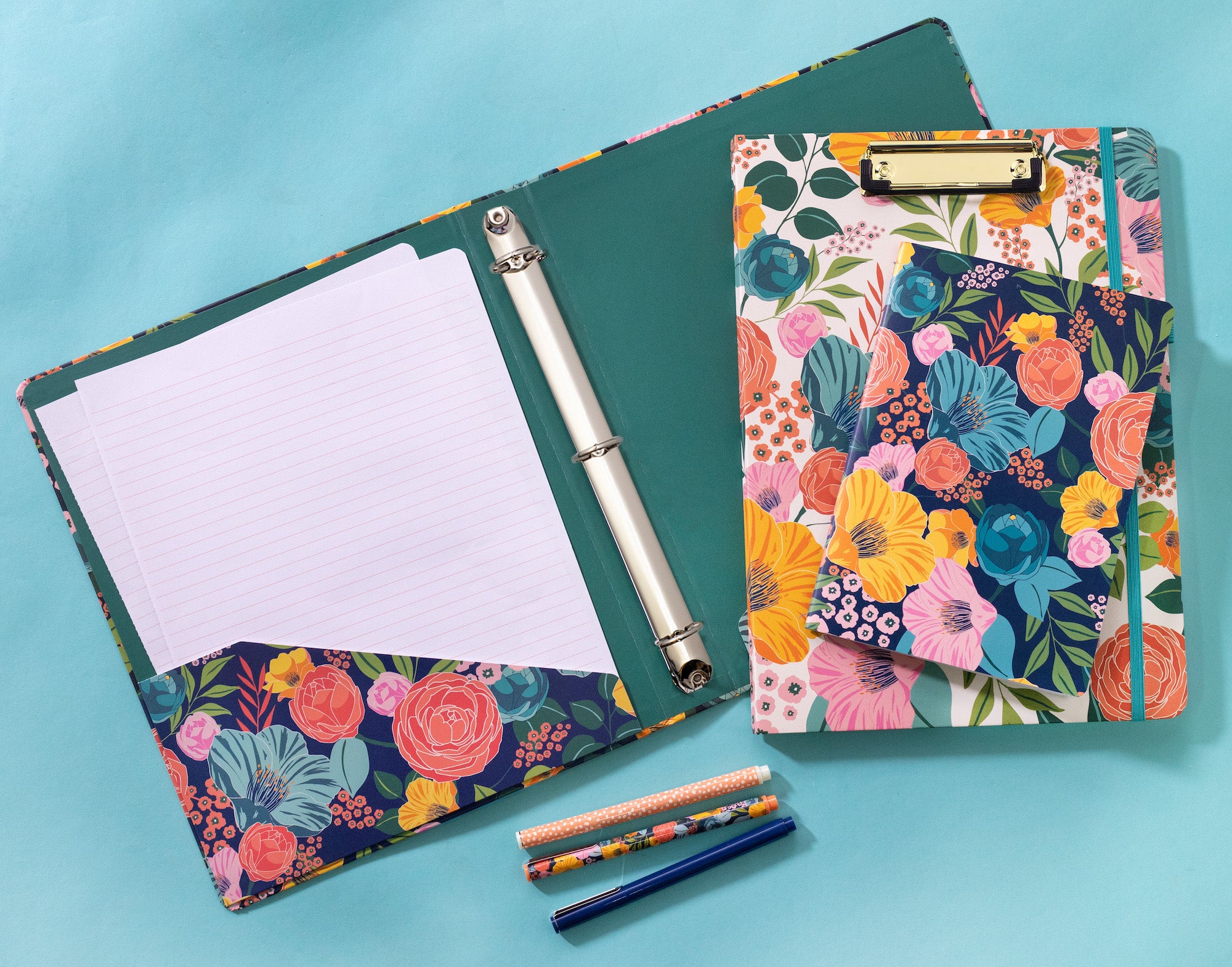 Three Ring Binder, Garden Blooms Navy