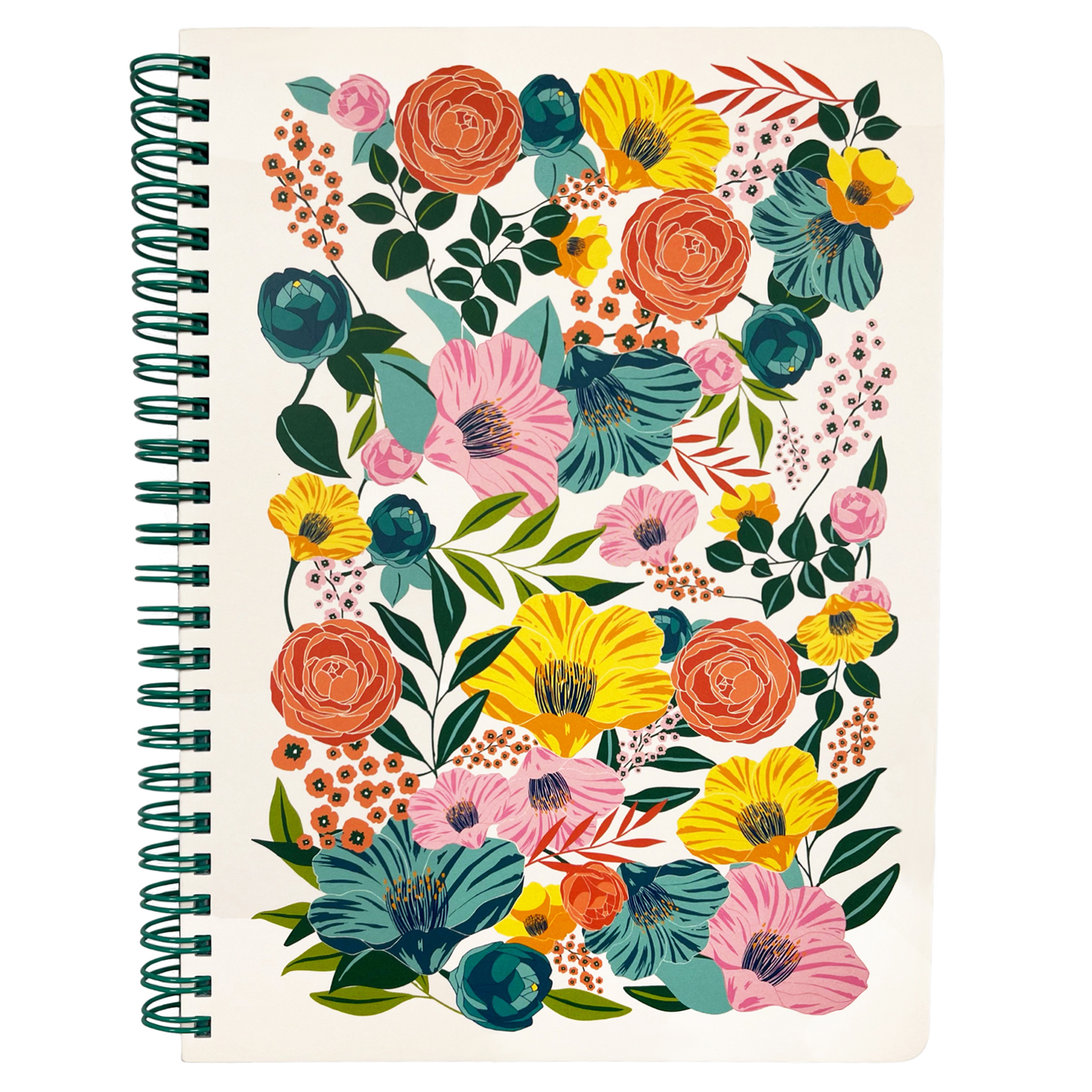 cream mini spiral notebook with colorful floral hardcover, metal spiral and 160 lined pages for school or office supplies