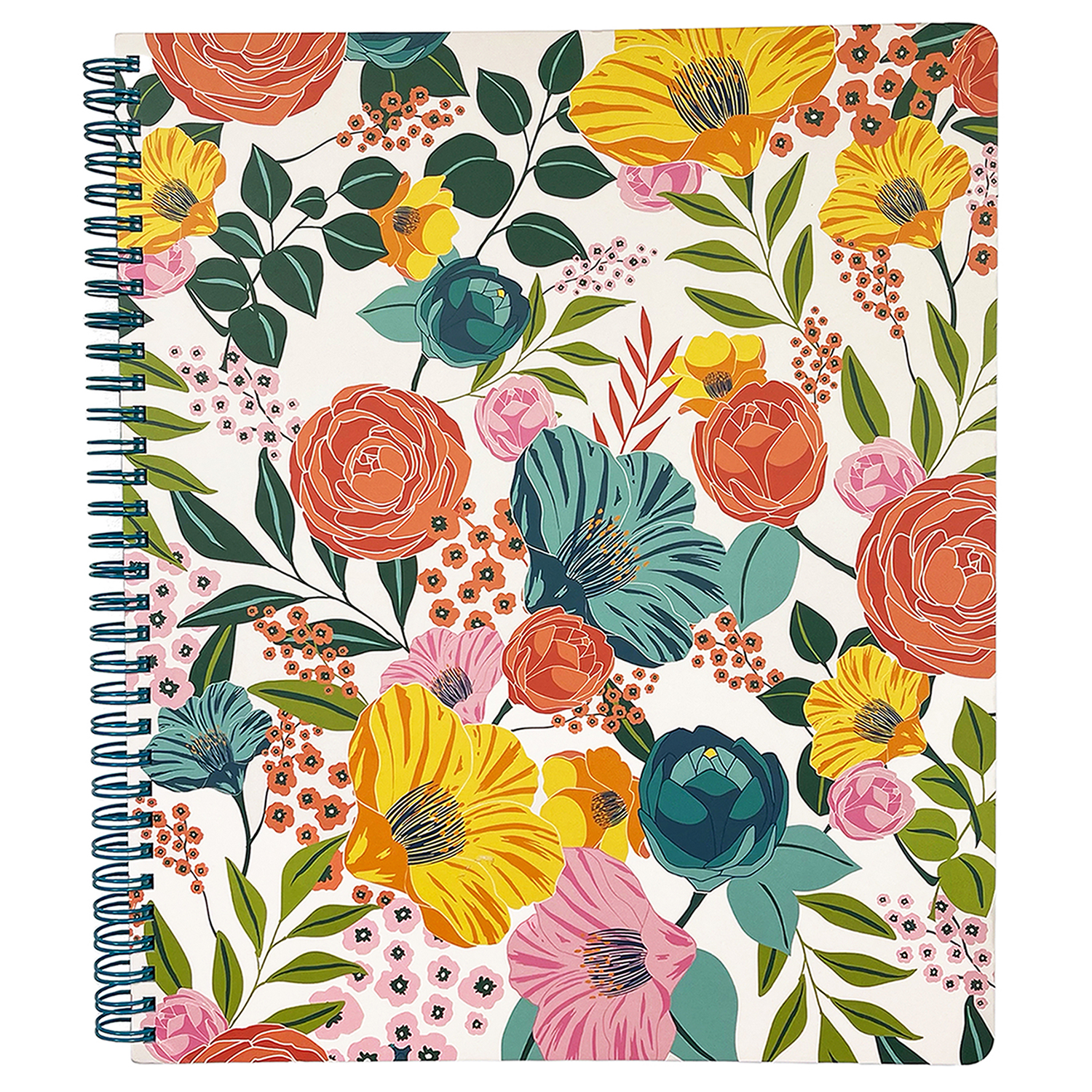large spiral notebook with colorful floral hardcover, metal spiral and 160 lined pages for school or office supplies