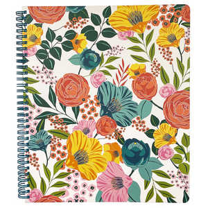 large spiral notebook with colorful floral hardcover, metal spiral and 160 lined pages for school or office supplies
