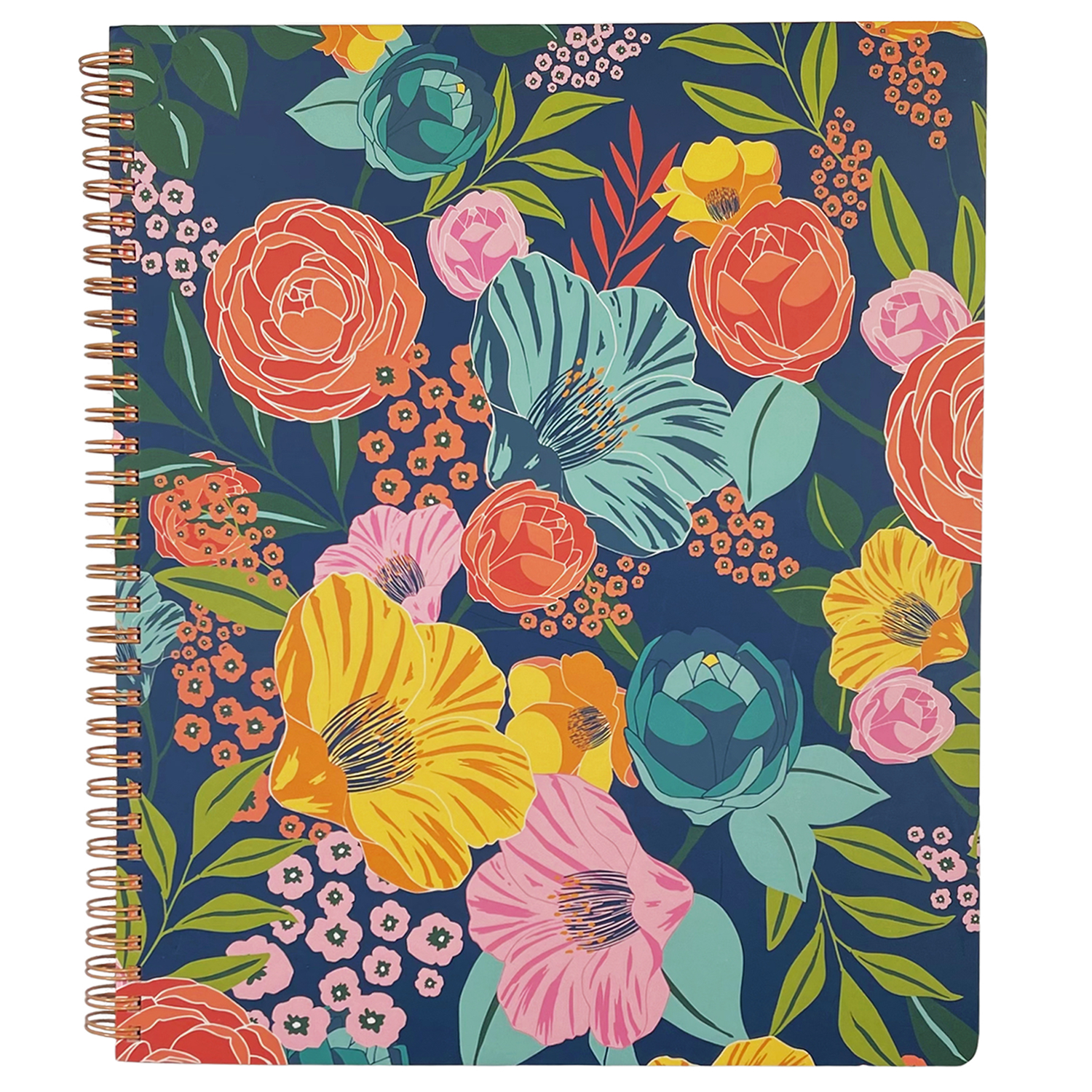 large spiral notebook with colorful floral hardcover, metal spiral and 160 lined pages for school or office supplies