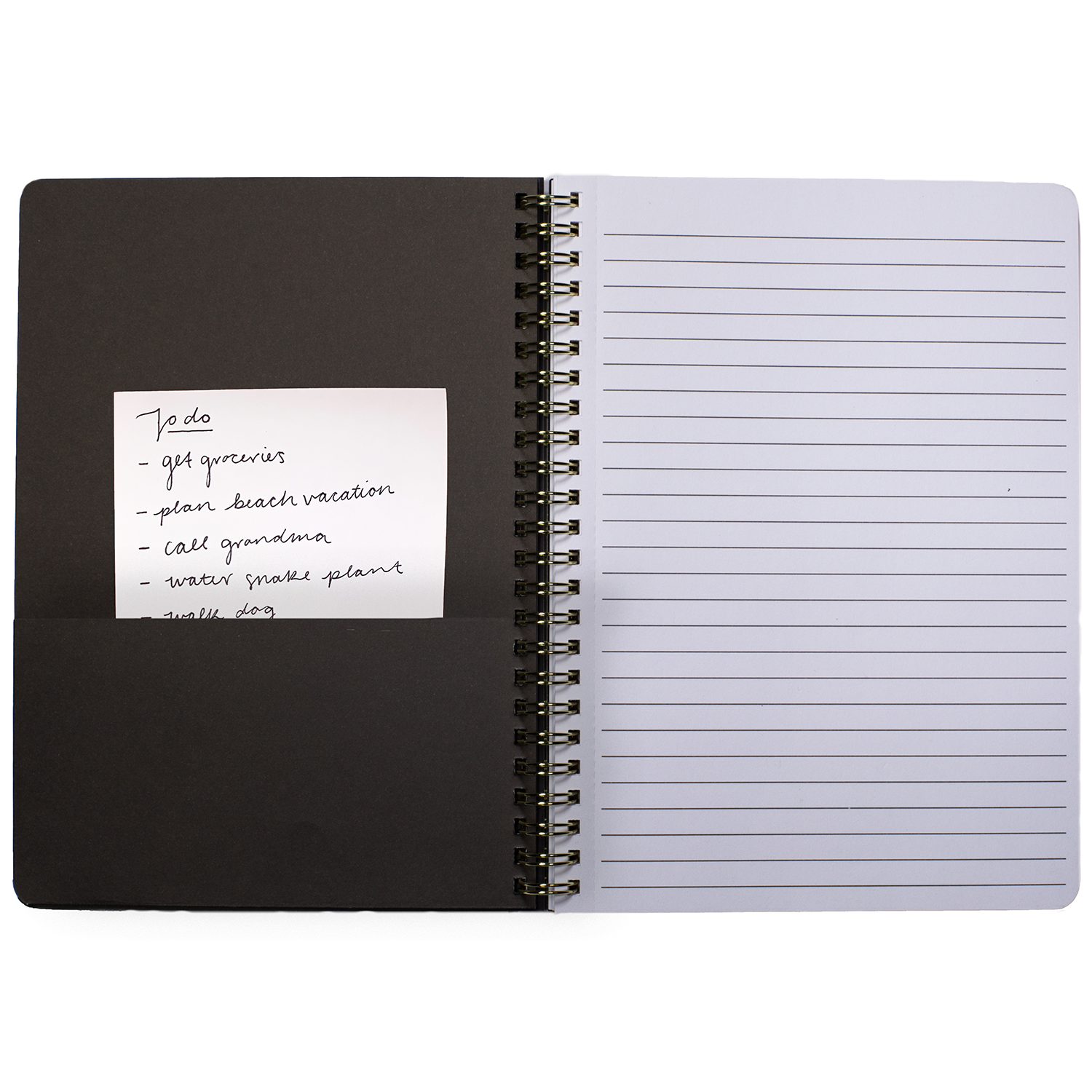 black mini spiral notebook with gold floral hardcover, metal spiral and 160 lined pages for school or office supplies