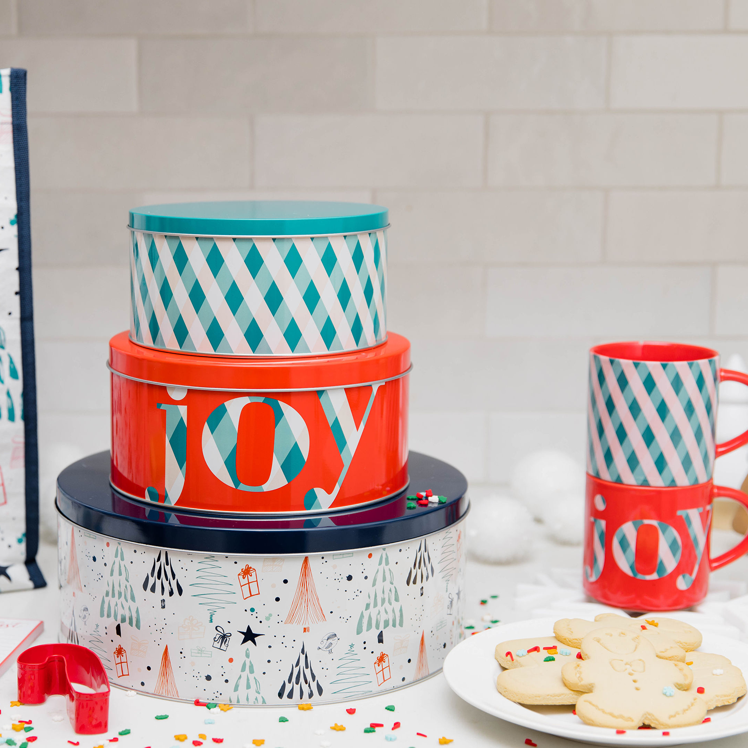 Steel Mill Cookie Tins Joy Plaid Set of 3