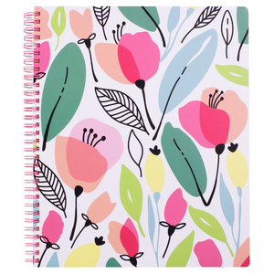 large spiral notebook with colorful spring floral hardcover, metal spiral and 160 lined pages for school or office supplies