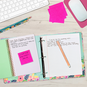 Three Ring Binder, Mint Floral