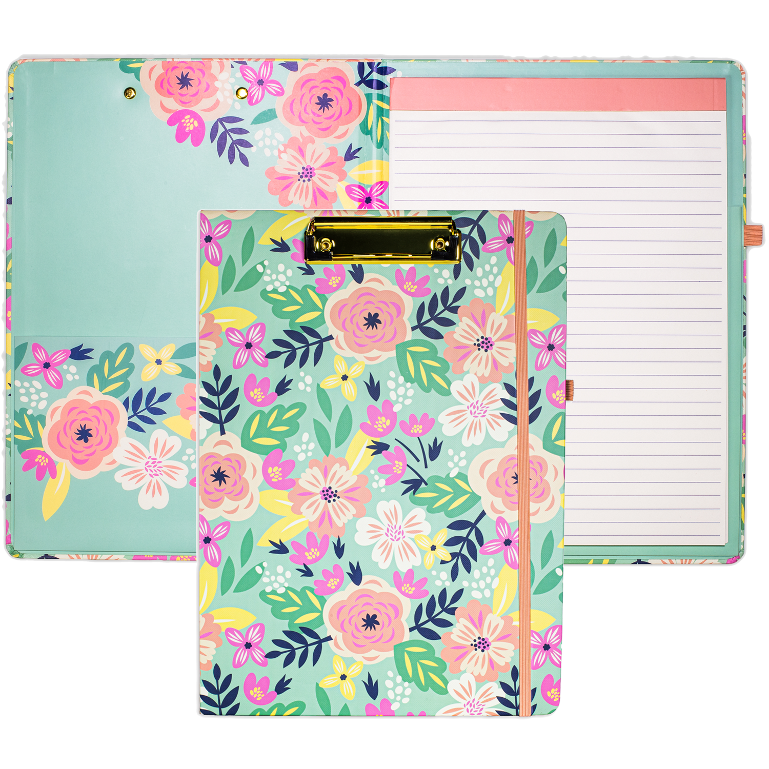 cute clipboard folio with mint floral hardcover and lined notepad for professional use 