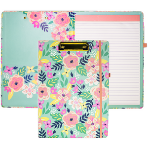cute clipboard folio with mint floral hardcover and lined notepad for professional use 