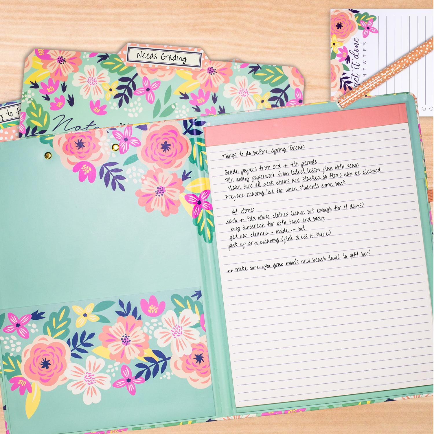 Clipboard Folio, Mint Floral
