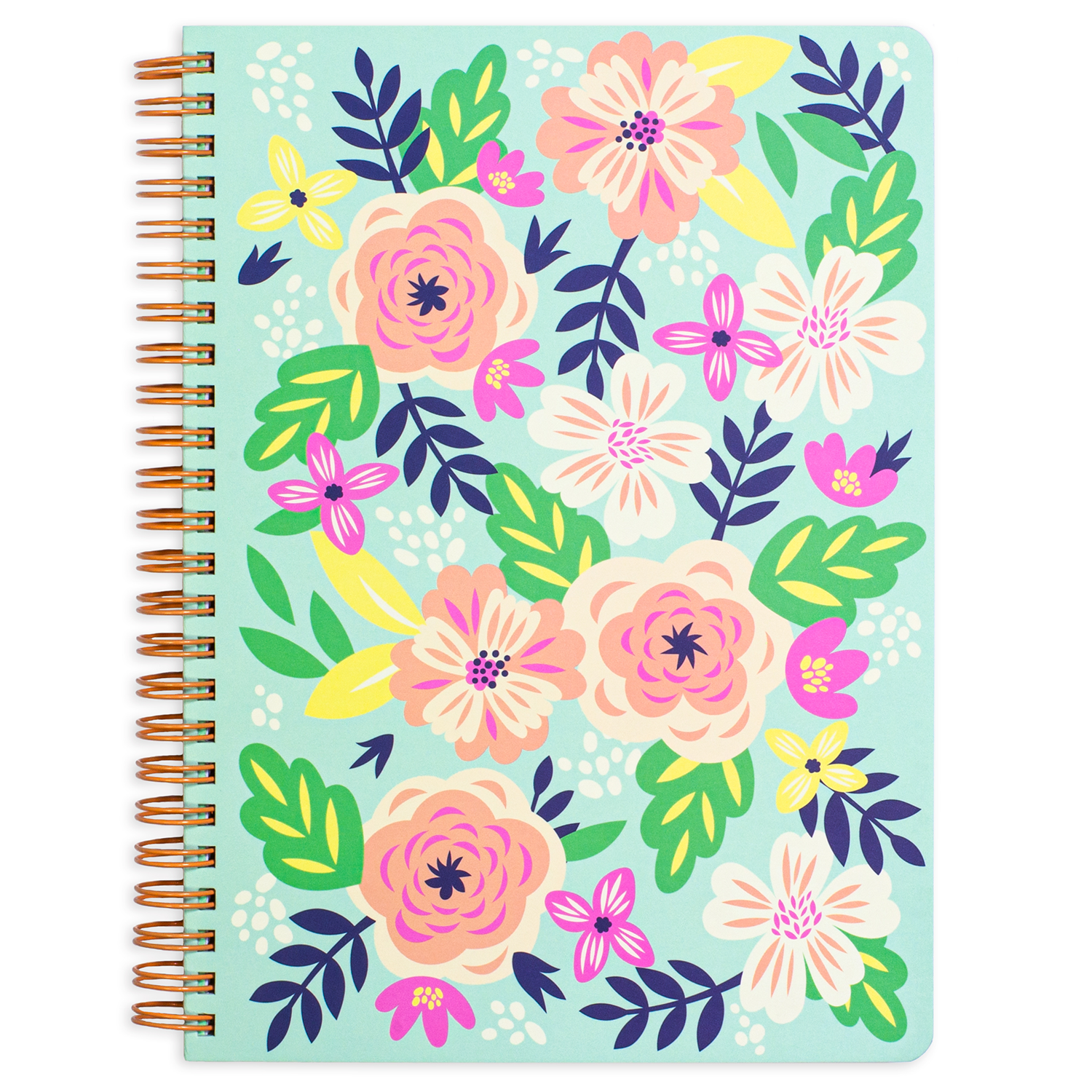 mini spiral notebook with mint green floral hardcover, metal spiral and 160 lined pages for school or office supplies