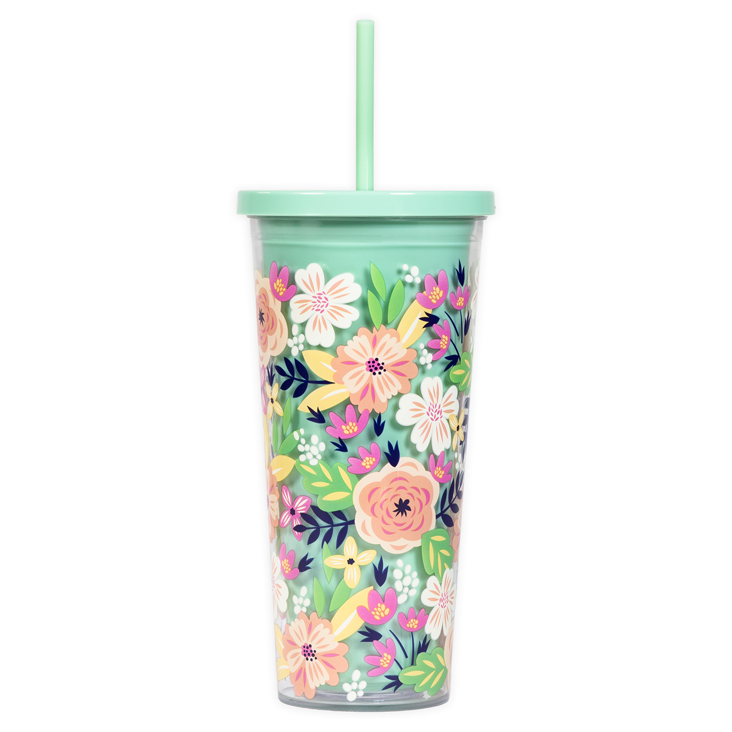 Tumbler with Straw, Mint Floral