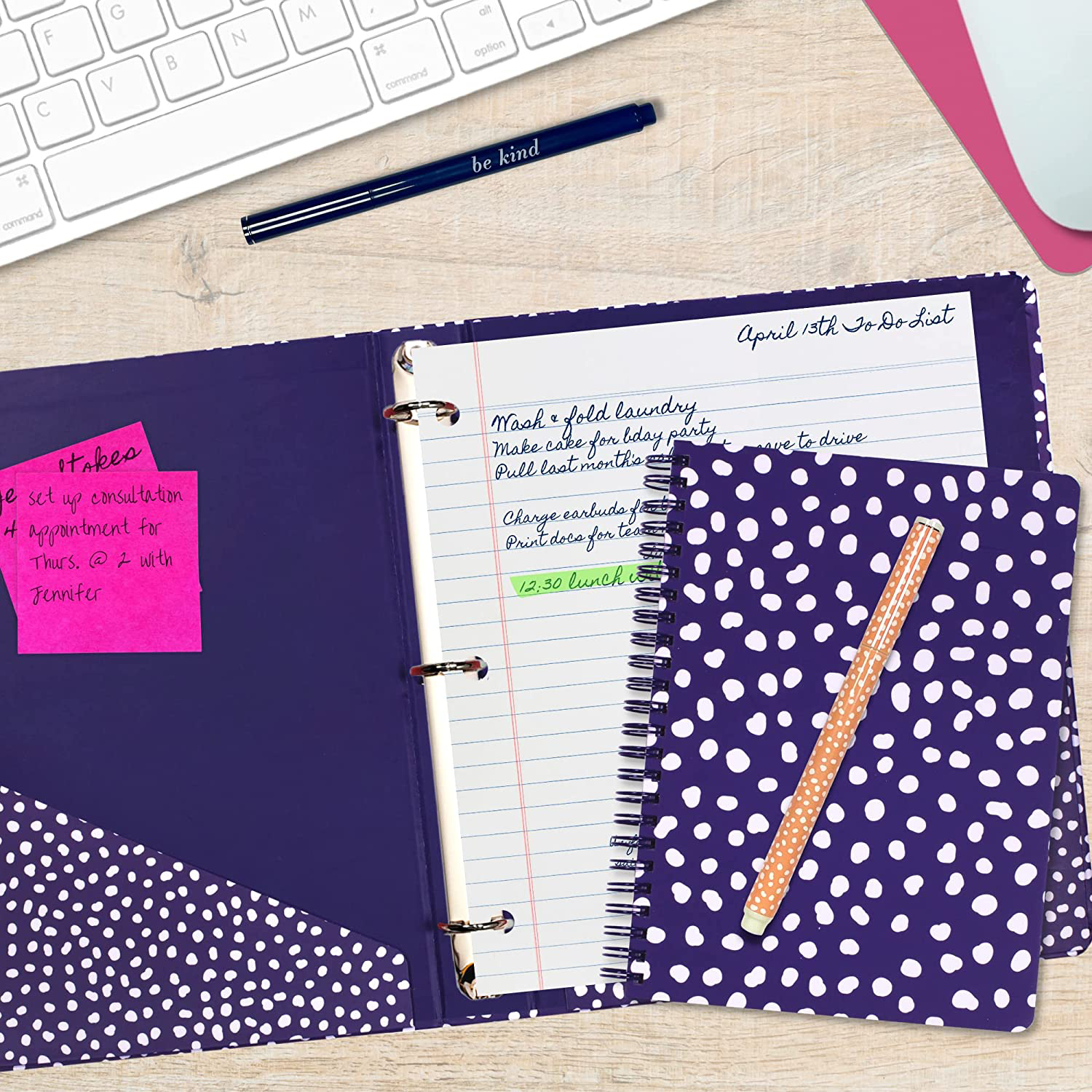 Three Ring Binder, Navy Dots