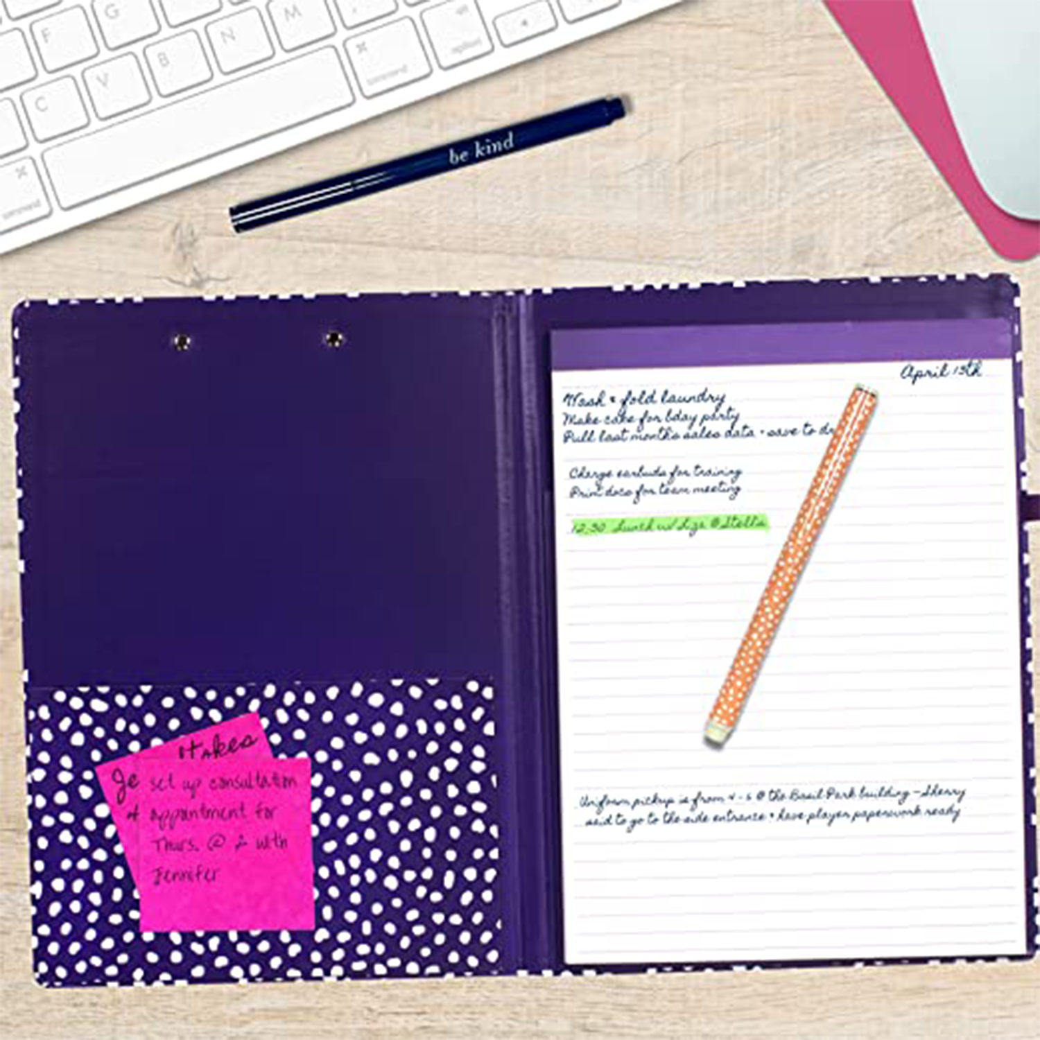 Clipboard Folio, Navy Dots