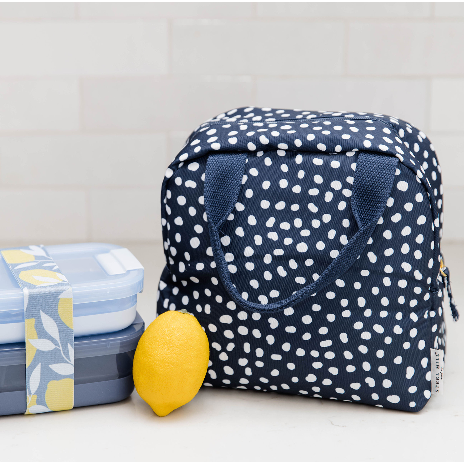 Lunch Tote, Navy Dot