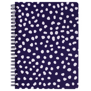 navy blue mini spiral notebook with white dots hardcover, metal spiral and 160 lined pages for school or office supplies