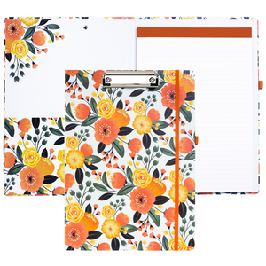 cute clipboard folio with orange floral hardcover and lined notepad for professional use 