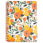 mini spiral notebook with orange floral hardcover, metal spiral and 160 lined pages for school or office supplies