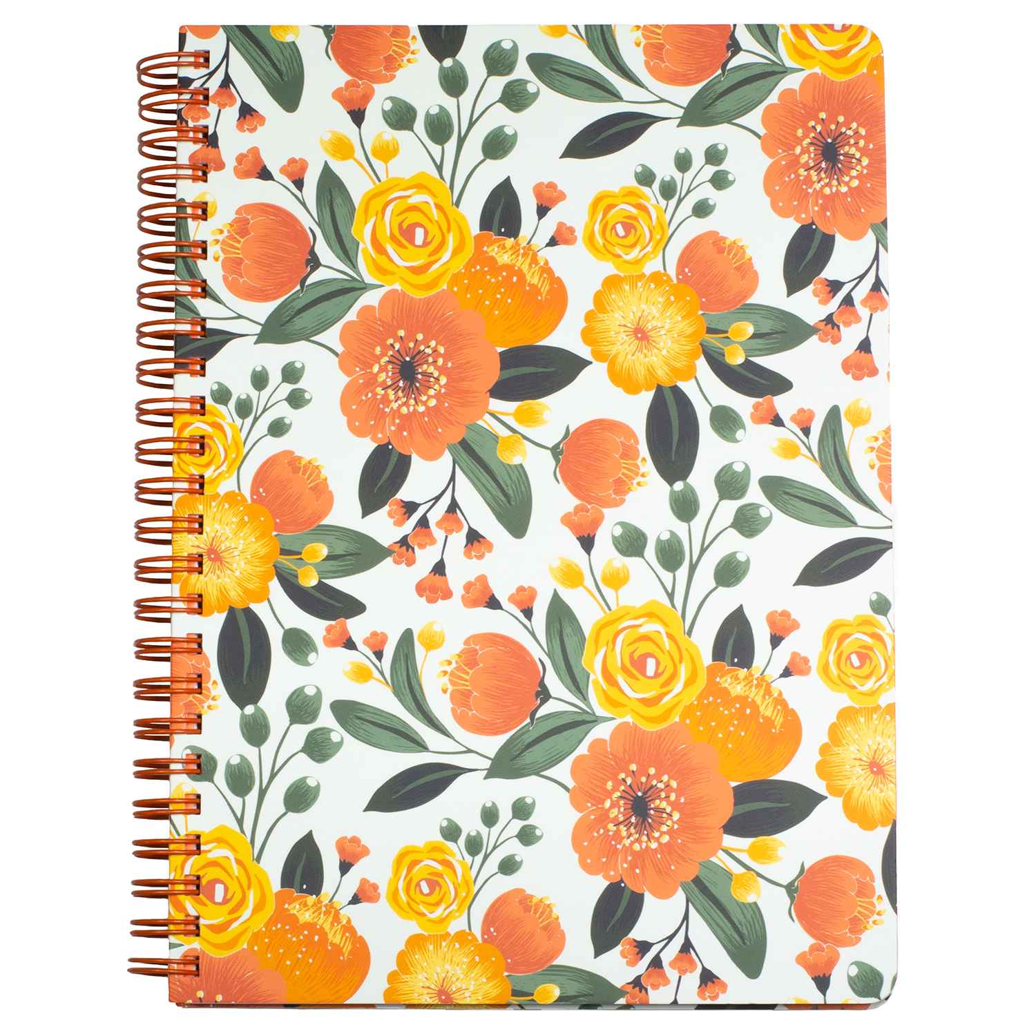 mini spiral notebook with orange floral hardcover, metal spiral and 160 lined pages for school or office supplies