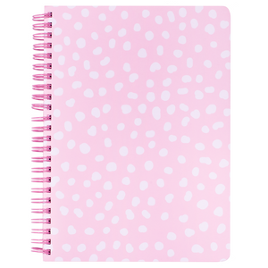pink mini spiral notebook with white dot hardcover, metal spiral and 160 lined pages for school or office supplies