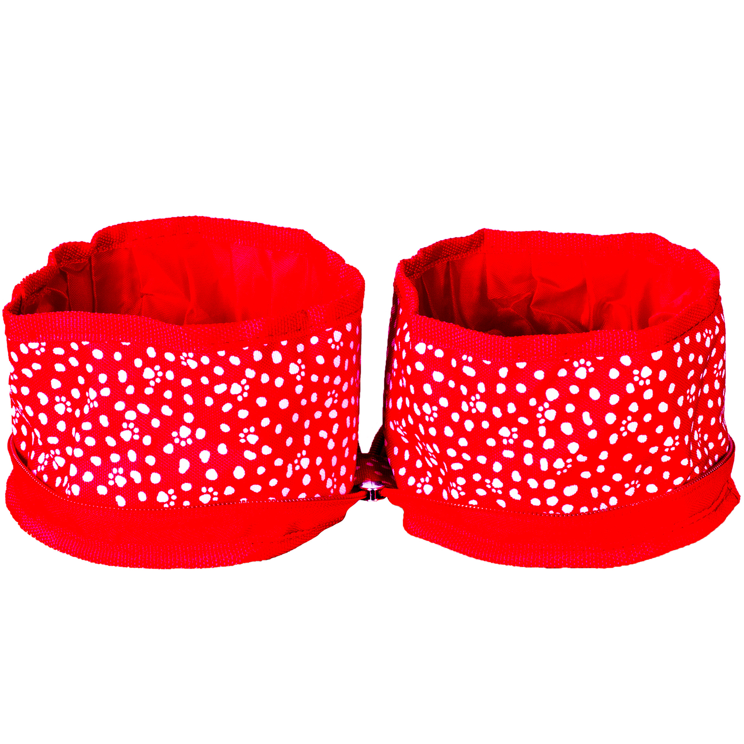 Travel Dog Bowl, Red Paws and Dots