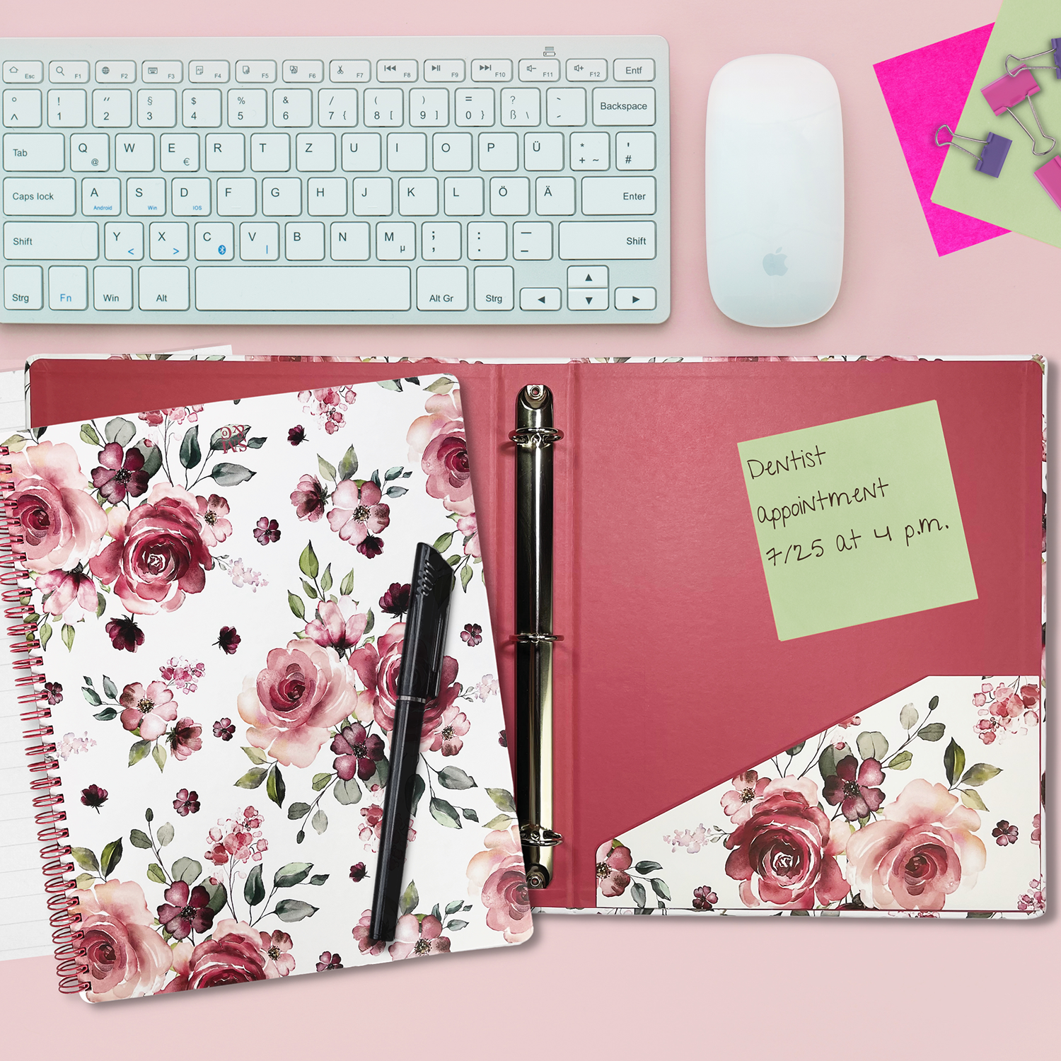 Three Ring Binder, Rose Floral