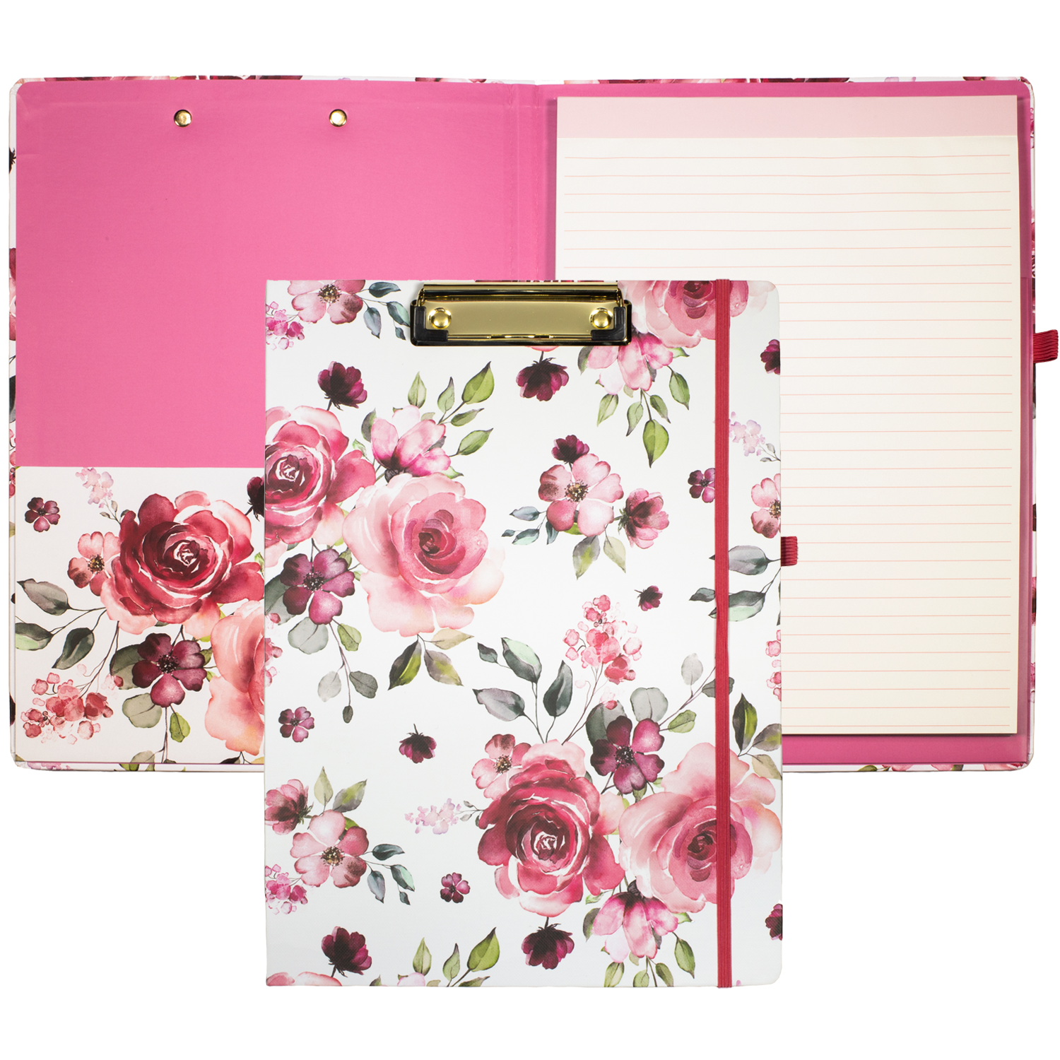 cute clipboard folio with pink rose floral hardcover and lined notepad for professional use 