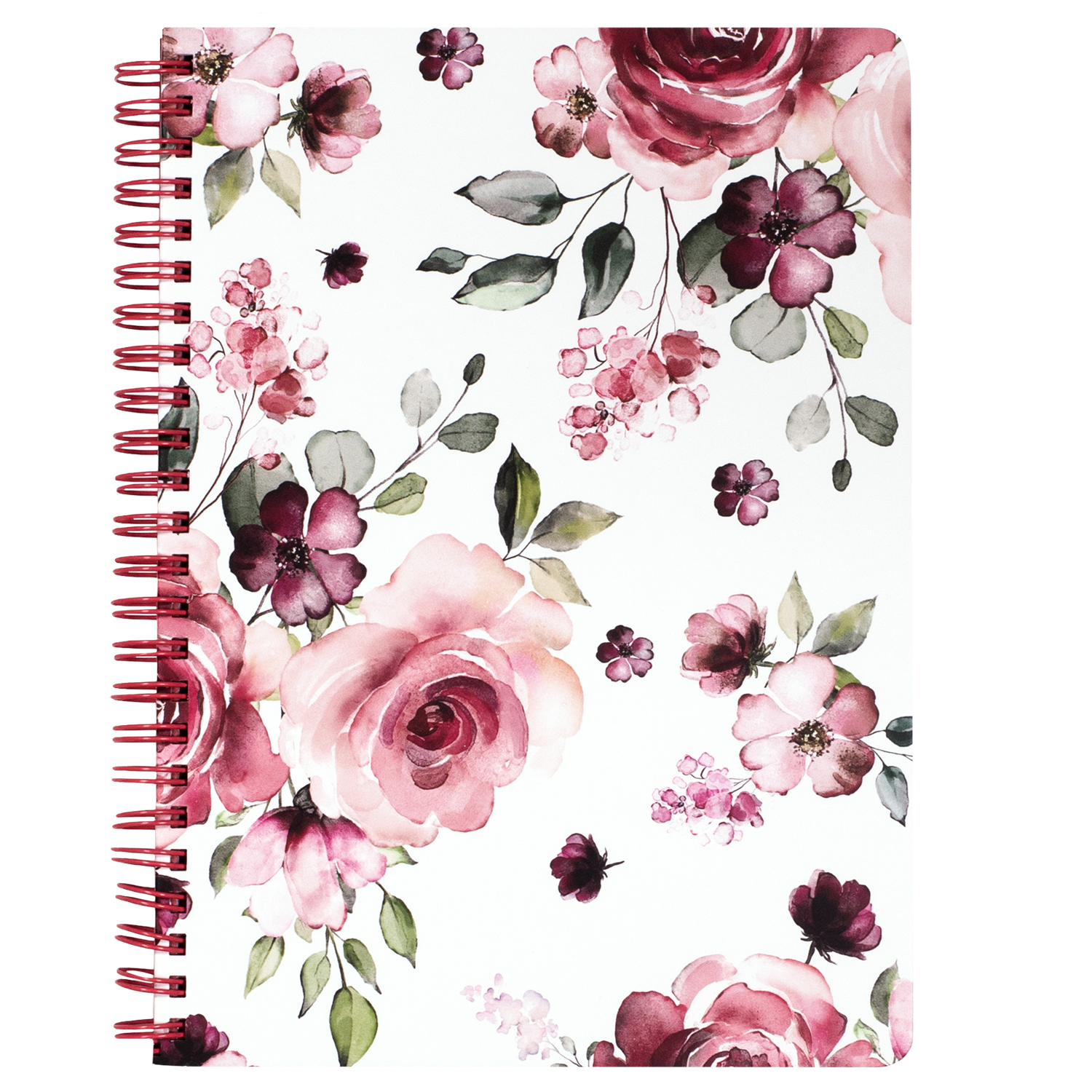 mini spiral notebook with pink rose floral hardcover, metal spiral and 160 lined pages for school or office supplies