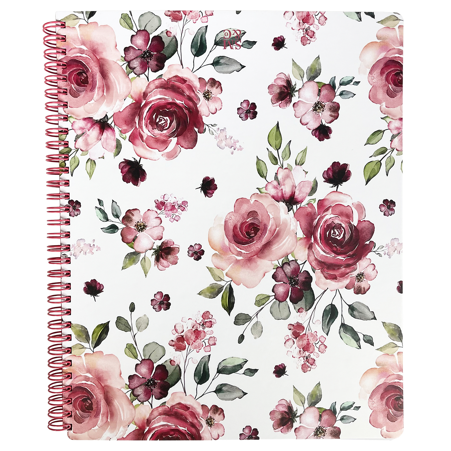 large spiral notebook with pink rose floral hardcover, metal spiral and 160 lined pages for school or office supplies