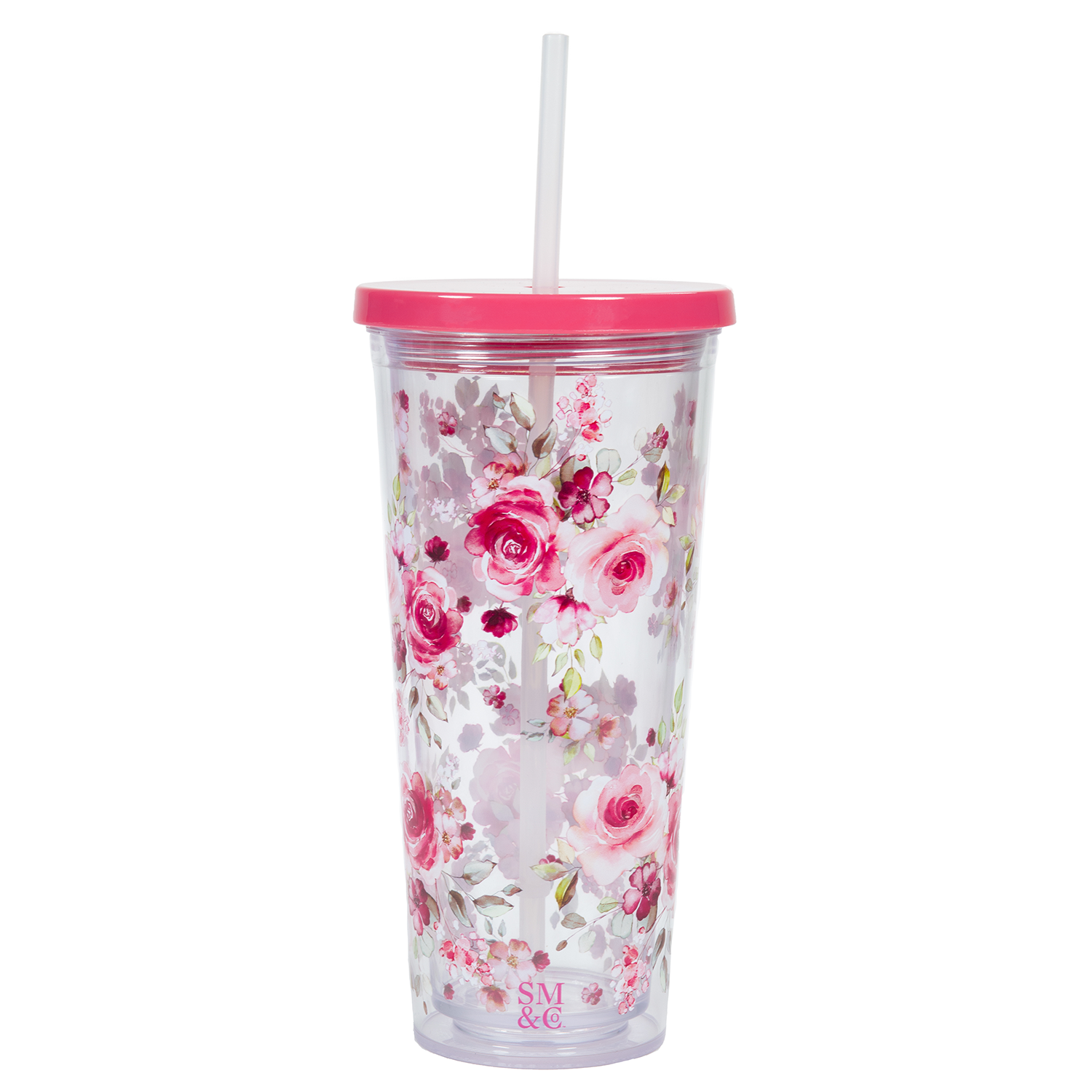 Tumbler with Straw, Rose Floral