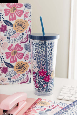 Tumbler with Straw, Mosaic Floral