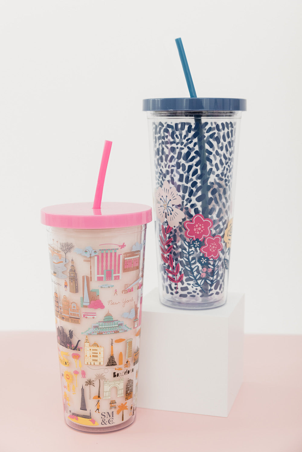 Tumbler with Straw, Mosaic Floral - Steel Mill Gifts