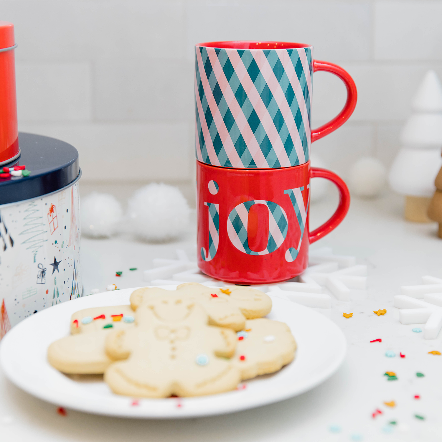Stacking Holiday Mugs, Joy