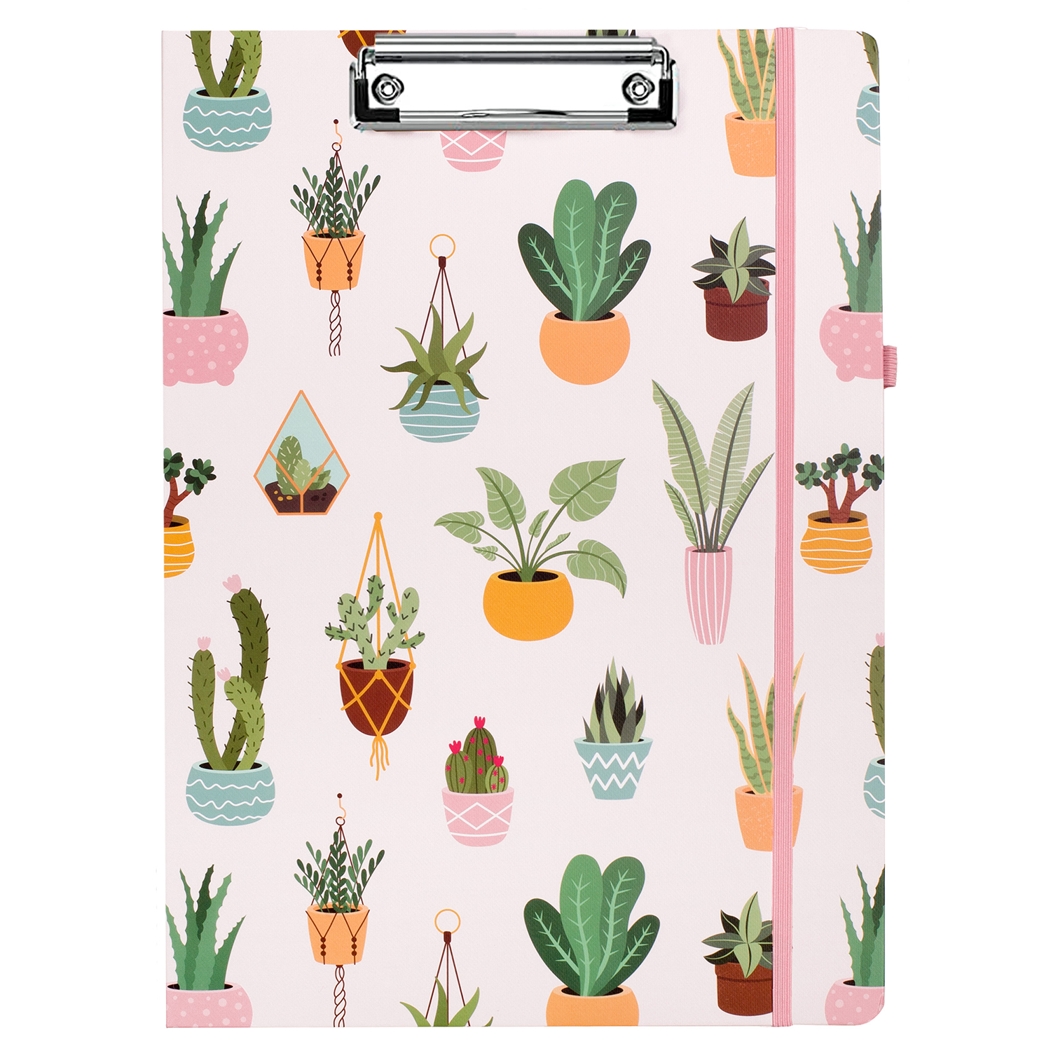 cute clipboard folio with pink hardcover with potted plants and lined notepad for professional use 