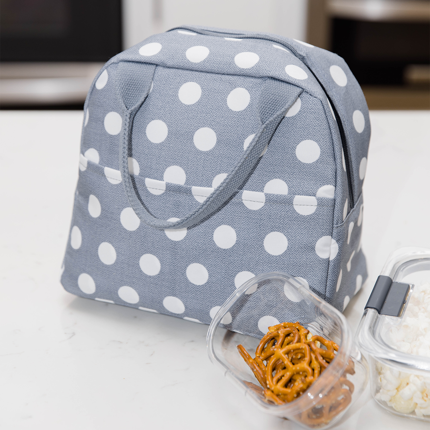 Small Lunch Tote, Textured Large Dots