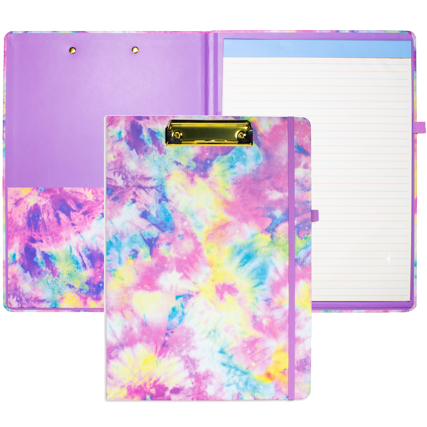 cute clipboard folio with colorful tie dye hardcover and lined notepad for professional use 