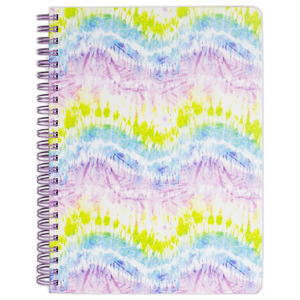 mini spiral notebook with colorful wavy tie dye hardcover, metal spiral, 160 lined pages for school or office supplies